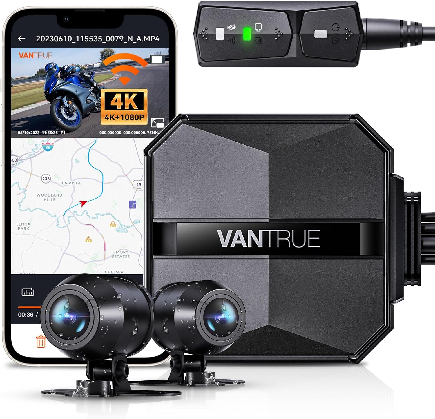 Dashcam moto étanche 4K avant et arrière